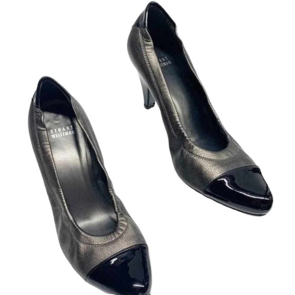 STUART WEITZMAN‎ Pewter leather Cap Toe Ballet Styled Pumps